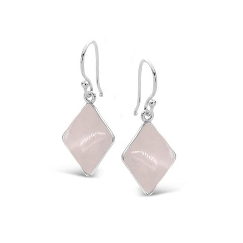 Sterling Silver Rose Quartz Kite Shape Bezel Set Drop Earrings - alternate view