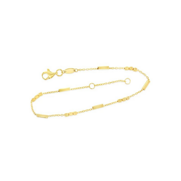 9ct Yellow Gold Cable Bracelet With Bar & Square Balls - alternate view