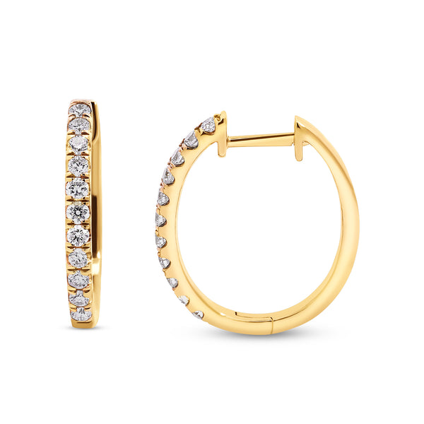 9ct Yellow Gold Oval Diamond Huggie Earrings - alternate view