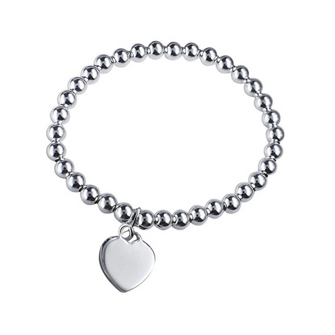 Sterling Silver Italian Elastic Bracelet With Plain Polished Heart - alternate view