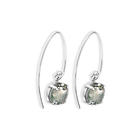 Sterling Silver Round Green Amethyst Drop Earrings - alternate view