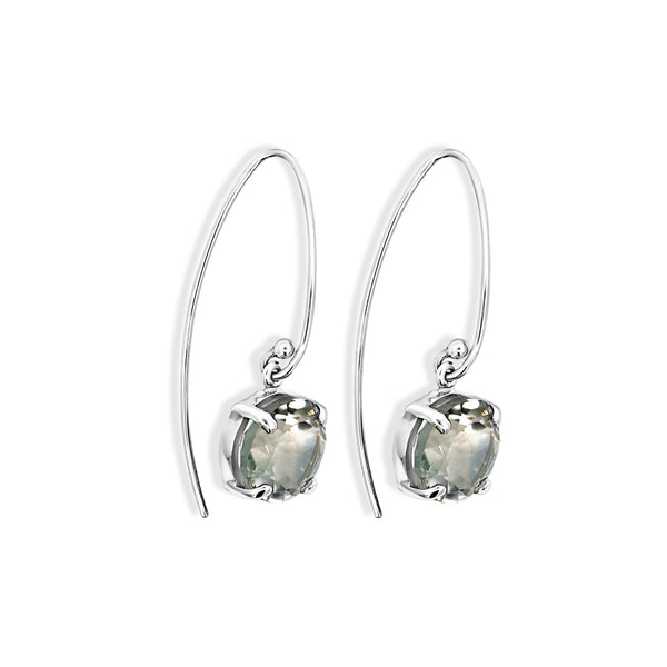 Sterling Silver Round Green Amethyst Drop Earrings - alternate view