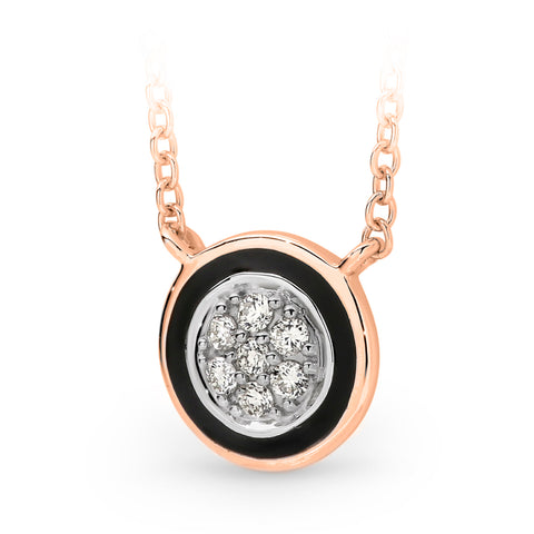9ct Rose Gold Diamond & Black Enamel Pendant - alternate view