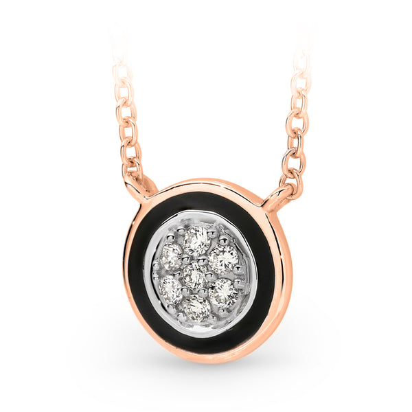 9ct Rose Gold Diamond & Black Enamel Pendant - alternate view