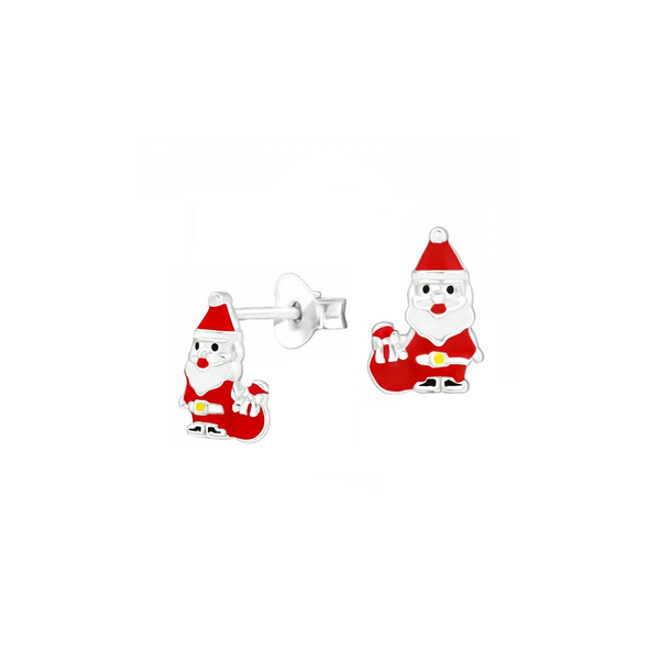 Sterling Silver Santa Claus Enamel Studs - alternate view
