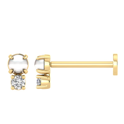 9ct Yellow Gold Pearl & Lab Grown Diamond Single Stud
