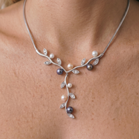 9ct White Gold Pearl & Cubic Zirconia Vine Necklace