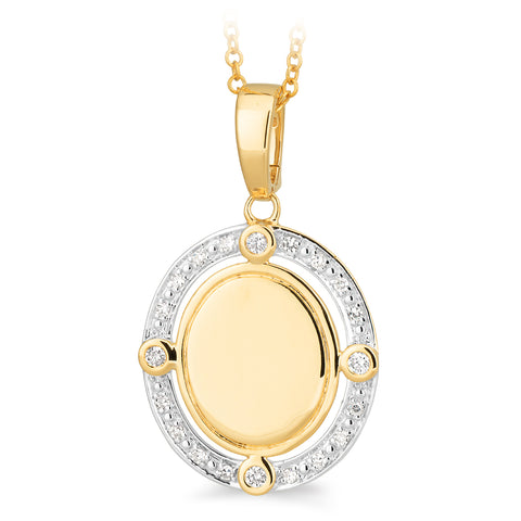 9ct Yellow Gold Diamond Oval Plain Engravable Disc Pendant - alternate view