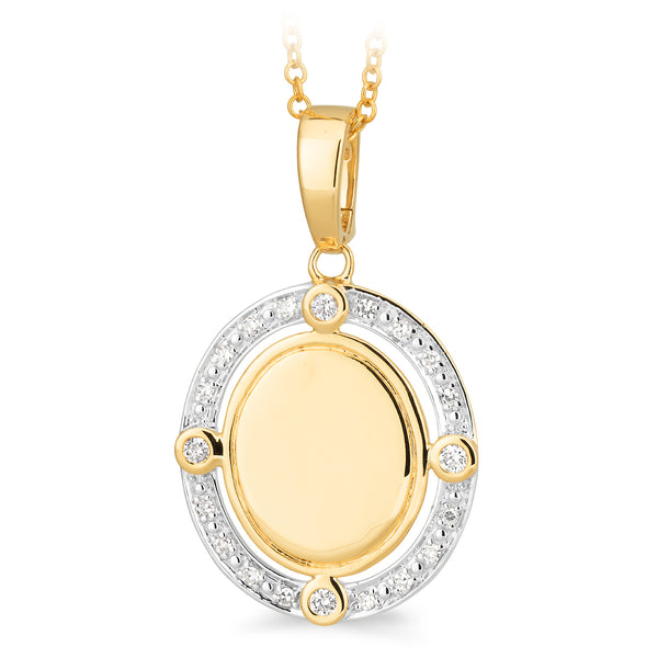9ct Yellow Gold Diamond Oval Plain Engravable Disc Pendant - alternate view