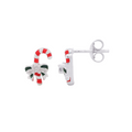 Sterling Silver Enamel Candy Cane Studs