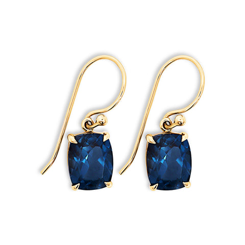 9ct Yellow Gold Cushion Cut London Blue Topaz Drop Earrings - alternate view