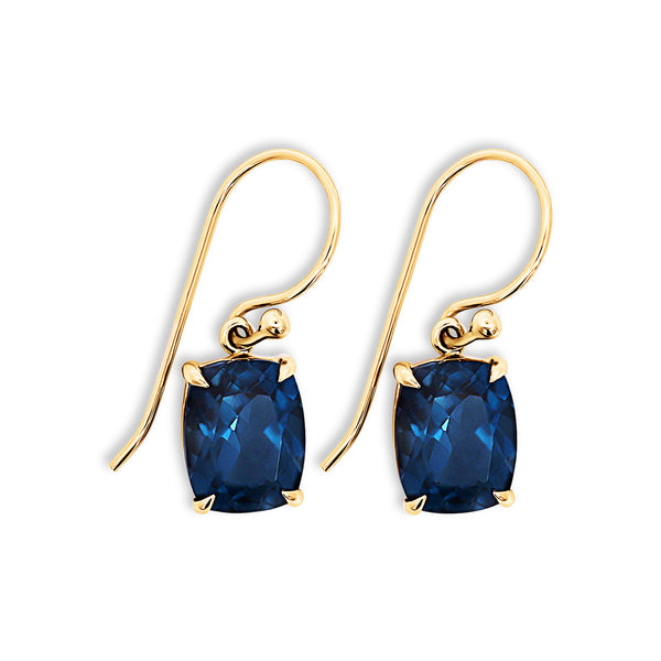 9ct Yellow Gold Cushion Cut London Blue Topaz Drop Earrings - alternate view
