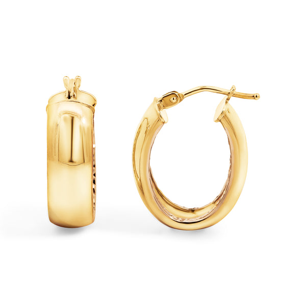 9ct Italian Yellow Gold Thick Oval Hoop Earrings - alternate view
