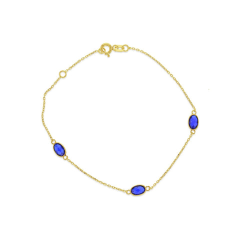 9ct Yellow Gold Bracelet Stationed With Oval Created Sapphires - alternate view