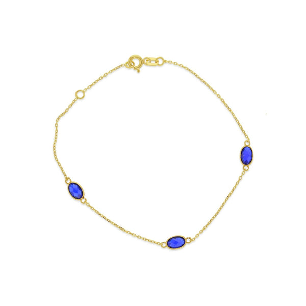 9ct Yellow Gold Bracelet Stationed With Oval Created Sapphires - alternate view