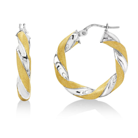 9ct Two Tone ?mm Italian Twist Hoop Earrings - alternate view