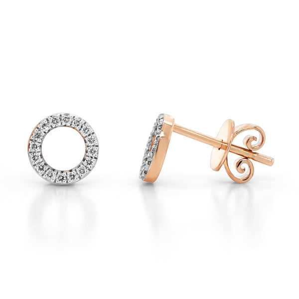 9ct Rose Gold Diamond Circle Stud Earrings - alternate view