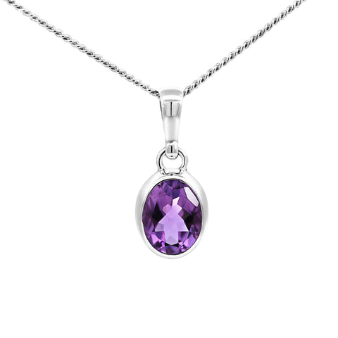 Sterling Silver Oval Amethyst Bezel Set Pendant - alternate view
