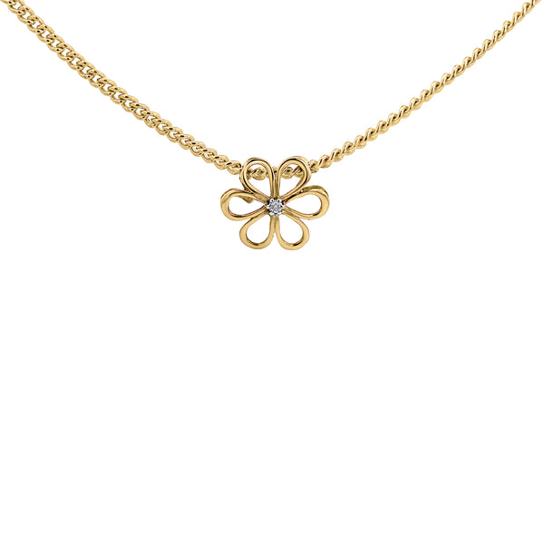 9ct Yellow Gold Diamond Set Flower Pendant - alternate view