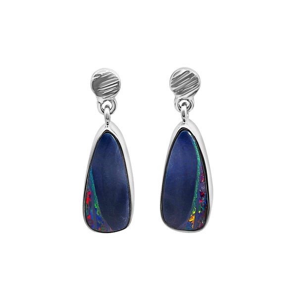 Sterling Silver Australian Opal Doublet Stud Drop Earring - alternate view
