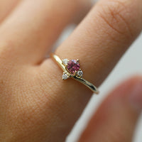 9ct Yellow Gold Rhodolite Garnet & Lab Grown Diamond Ring