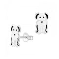 Sterling Silver Black And White Enamel Dog Earrings