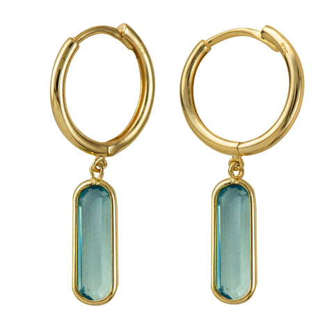 9ct Yellow Gold Blue Topaz Drop Huggies - alternate view