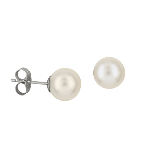 Sterling Silver Round Freshwater Cultured Pearl Studs - alternate view
