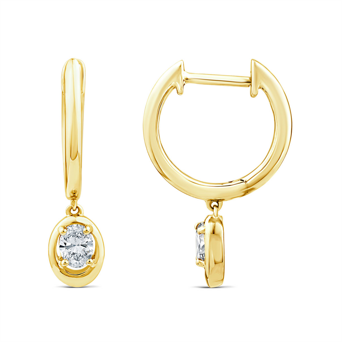 9ct Yellow Gold Huggies With Oval Lab Grown Diamond Drops