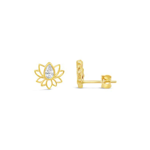 Yellow Gold Plated Lotus Flower Stud Earrings - alternate view
