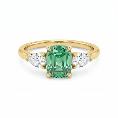 14ct Yellow Gold Brilliant Green Lab Grown Diamond Trilogy Engagement Ring