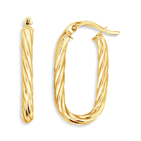 9ct Yellow Gold Oval Twist Hoop Earrings - alternate view