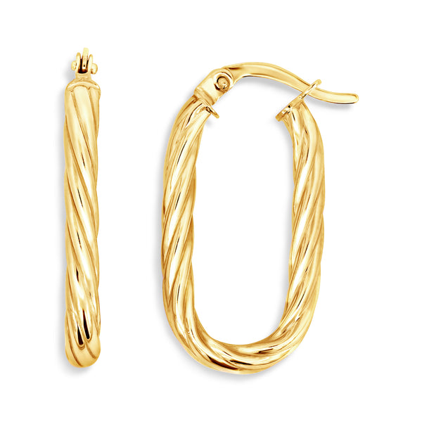 9ct Yellow Gold Oval Twist Hoop Earrings - alternate view