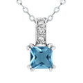 9ct White Gold Blue Topaz & Diamond Pendant