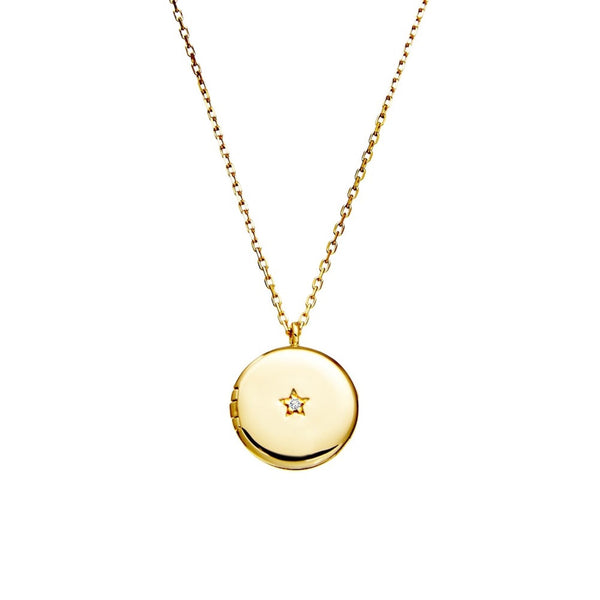 Yellow Gold Plated Round Locket Set With Cubic Zirconia - alternate view
