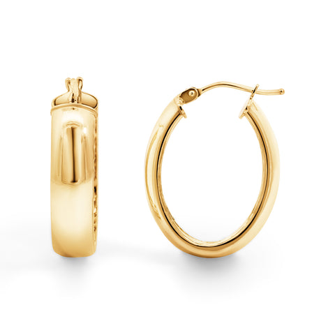 9ct Italian Yellow Gold 20mm Thick Oval Hoop Earrings - alternate view