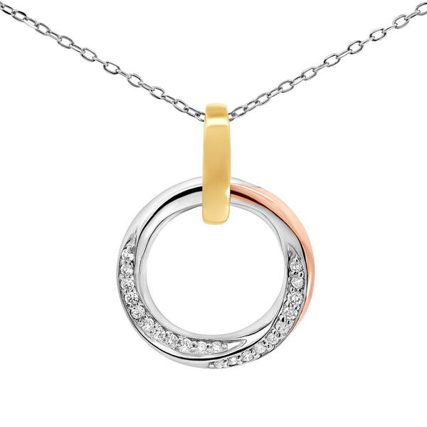 9ct 3 Tone Diamond Set Open Circle Pendant - alternate view