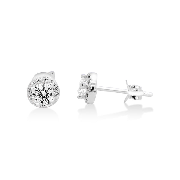 Sterling Silver Cubic Zirconia Earrings With Halo - alternate view