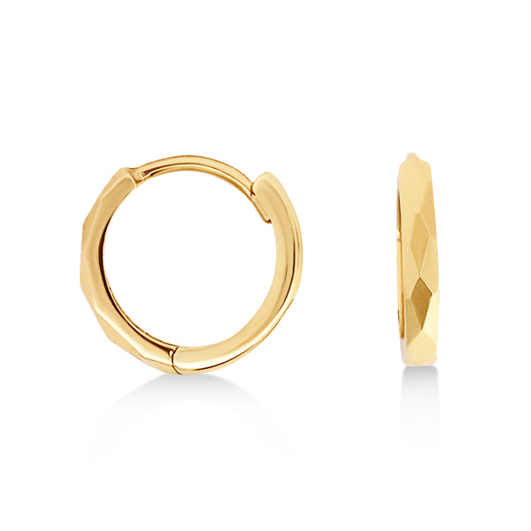 9Ct Yellow Gold Diamond Cut Huggie Earrings - alternate view