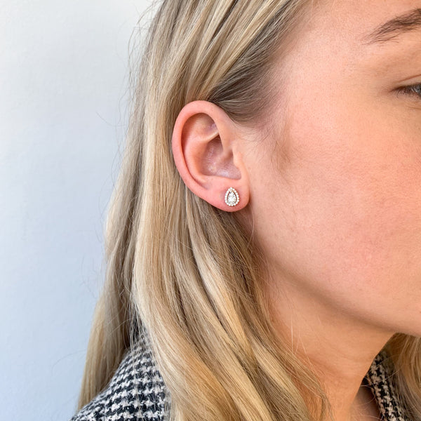 9ct Two Tone Pear Shape Diamond Studs - alternate view