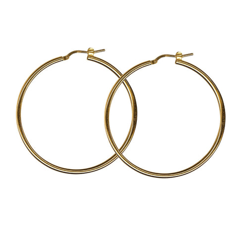 Yellow Gold Plated Plain Hoop Earrings - alternate view