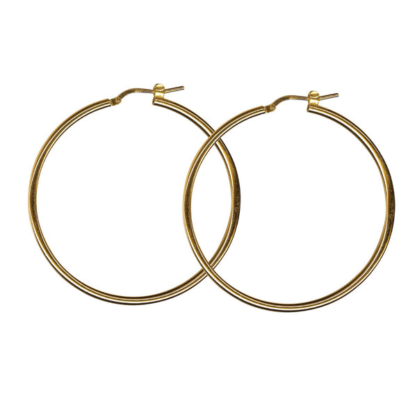 Yellow Gold Plated Plain Hoop Earrings - alternate view