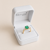 14ct Yellow Gold Cushion Modified Brilliant Green Lab Grown Diamond Trilogy Ring