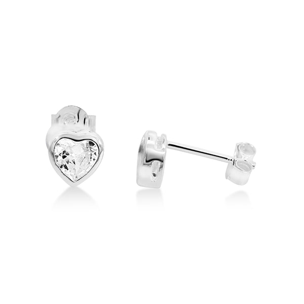 Sterling Silver Clear Cuboic Zirconia Heart Earrings - alternate view