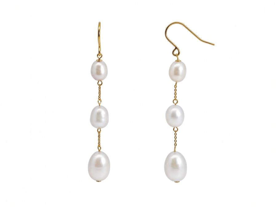 9ct Yellow Gold Ida Freshwater Pearl Drop Earrings
