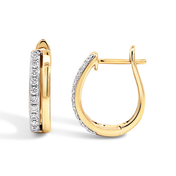 9ct Yellow Gold Oval Double Row Diamond And Polished Huggie Earrings - alternate view