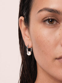 Sterling Silver Oval Freshwater Pearl Hoop Earrings