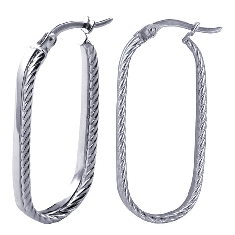Sterling Silver Double Oval Twist And Polished Hoop Earrings - alternate view