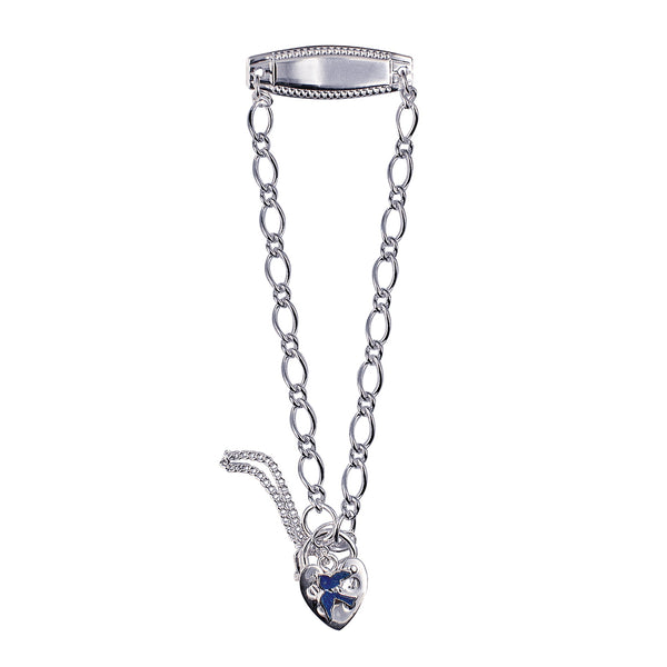 Sterling Silver Oval Figaro ID Childs Padlock Blue Bird Bracelet - alternate view