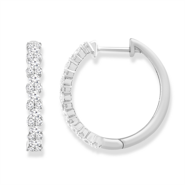 9ct White Gold Off Set Diamond Huggie Earrings - alternate view